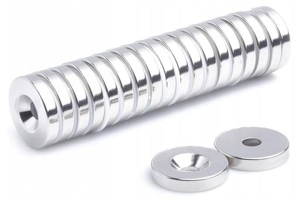 Neodym-Ringmagnet MP 16x(8x4)x3 N38 für Schrauben, 25 Stück
