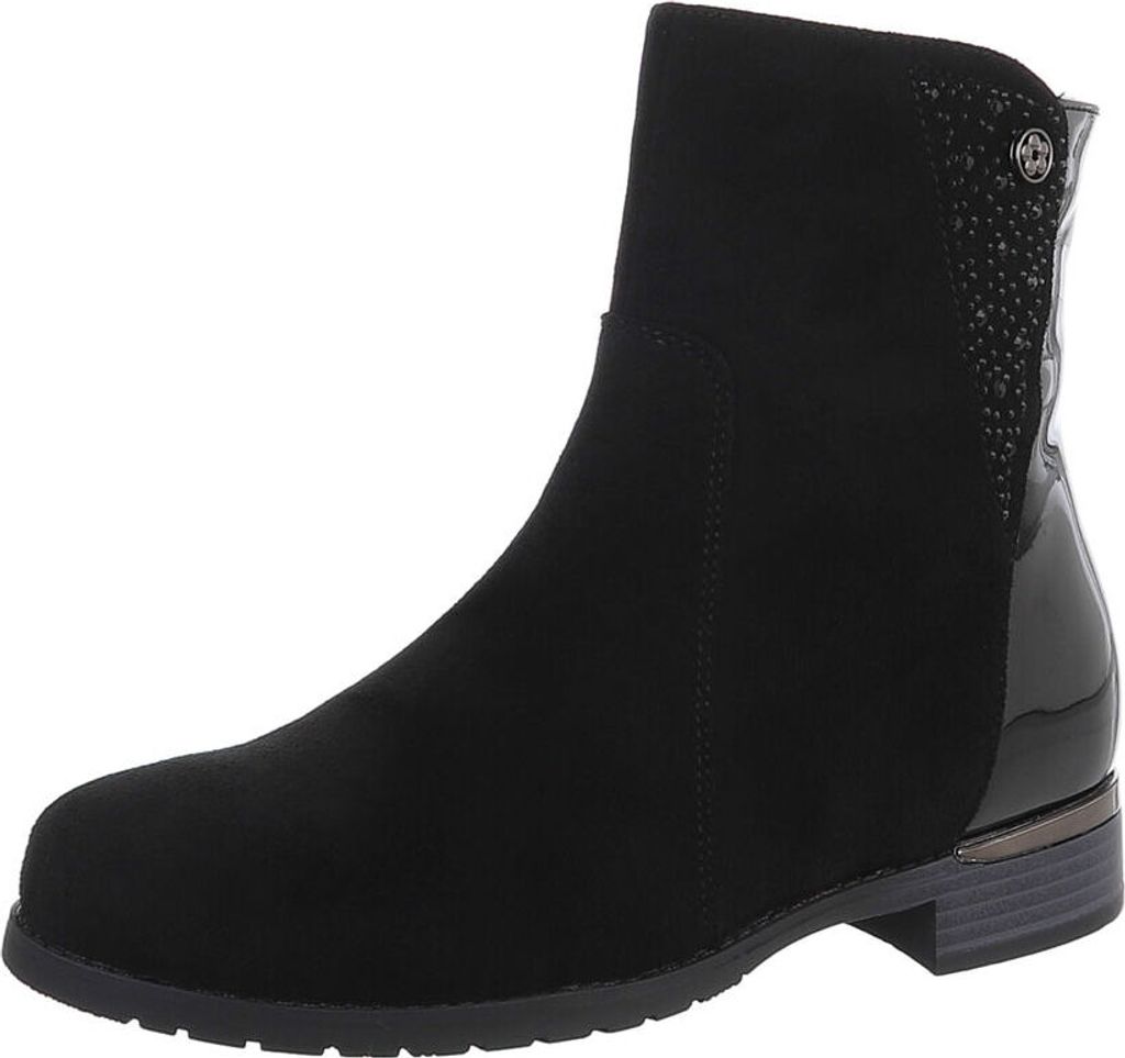 Ital-Design Damen Stiefeletten Leicht gefüttert Wildlederoptik, Flache Stiefeletten 87108828 Schwarz Gr. 39