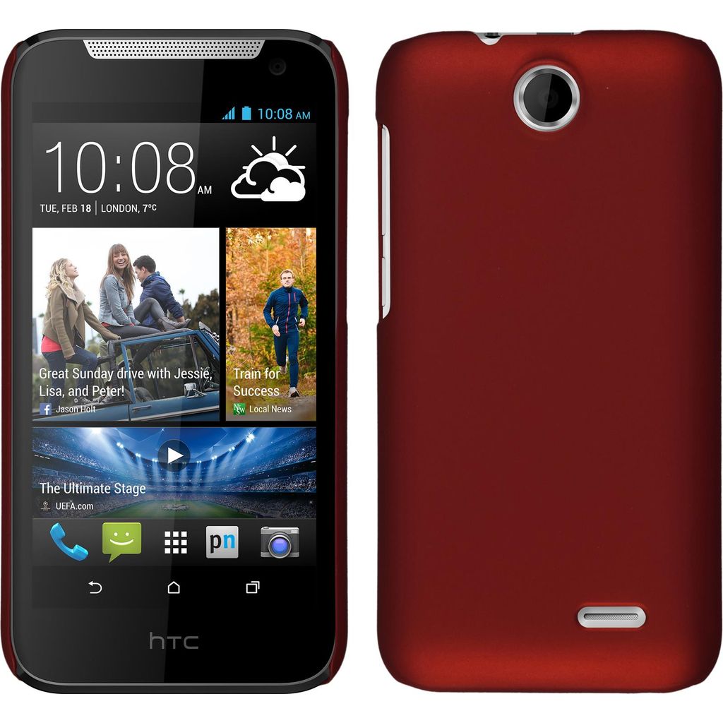 PhoneNatic Case kompatibel mit HTC Desire 310 - Hülle rot gummiert Hard-case + 2 Schutzfolien