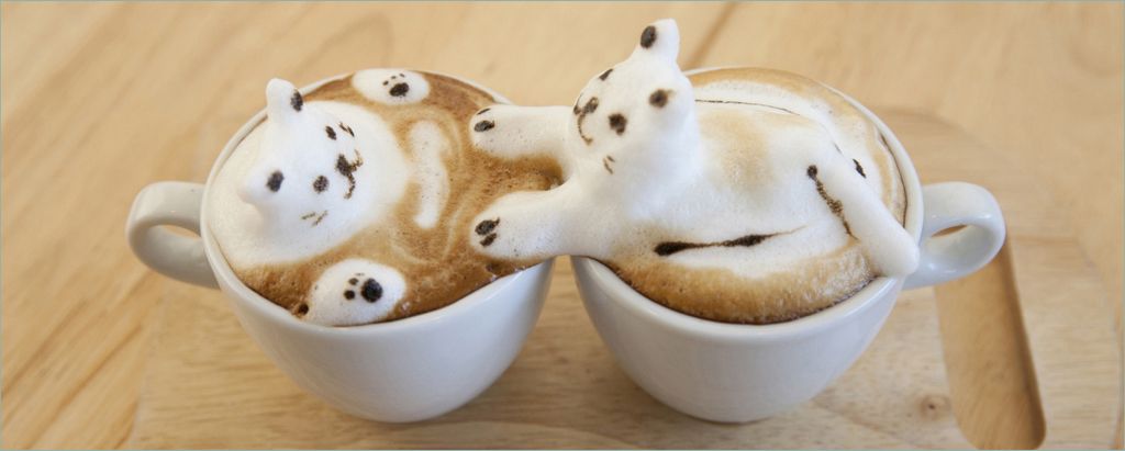 Wallario selbstklebendes Poster - Süße Milchschaum Katzen auf Kaffee, Größe: 80 x 200 cm