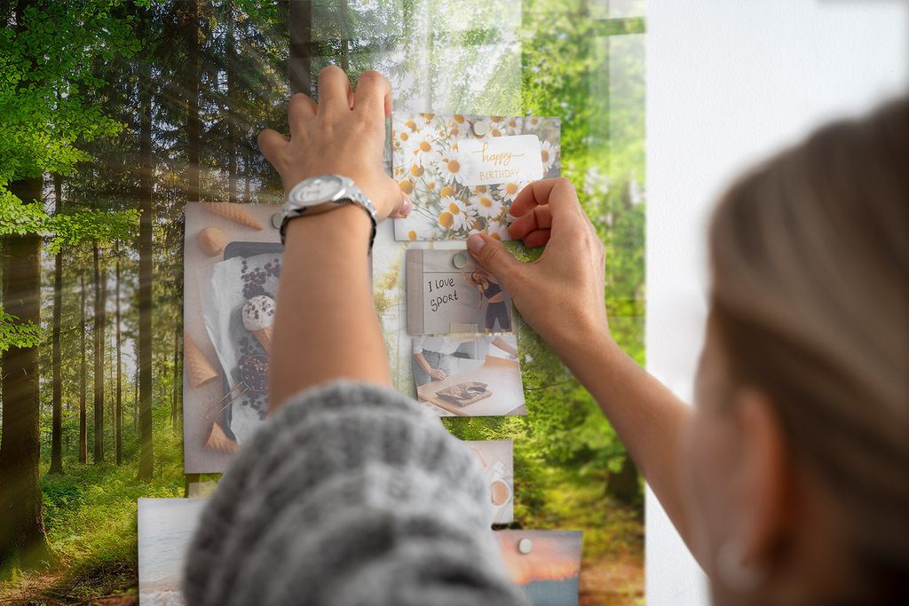 Magnetisch Tafel Magnettafel - Magnetpinnwand Memoboard - Notiztafel verschiedenen Designs - 90x60 cm - Sonnenaufgang im Wald