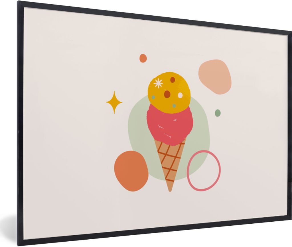 MuchoWow Gerahmtes Poster Eiscreme - Sommer - Farben 90x60 cm - Poster mit Schwarzem Bilderrahmen Wandposter Rahmen Foto Bilder - Fotorahmen - Fo...