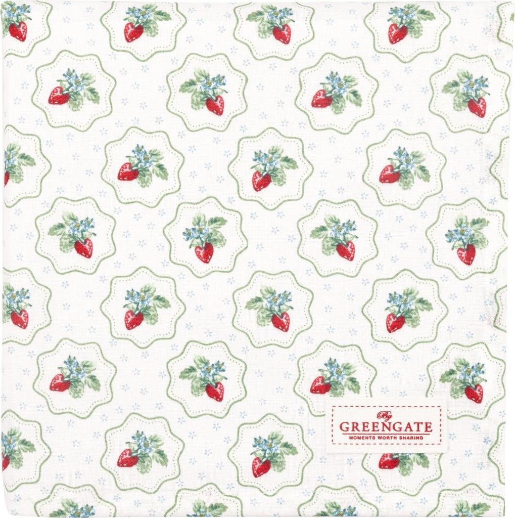 Greengate Tischdecke BERRY PETIT Weiß mit Erdbeeren 100x100