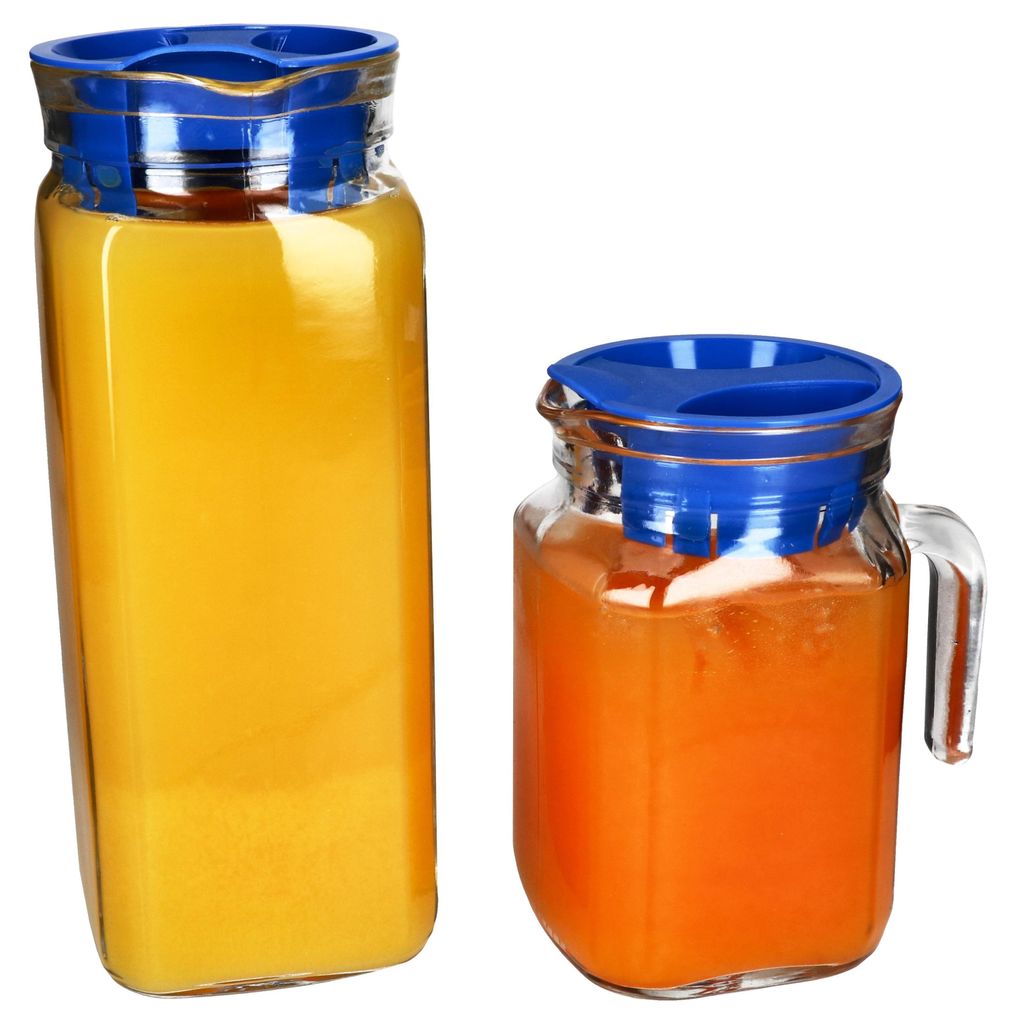 2x KARO & KORA Kühlschrankkrug mit Deckel blau 1L & 0,5L Produktbild 