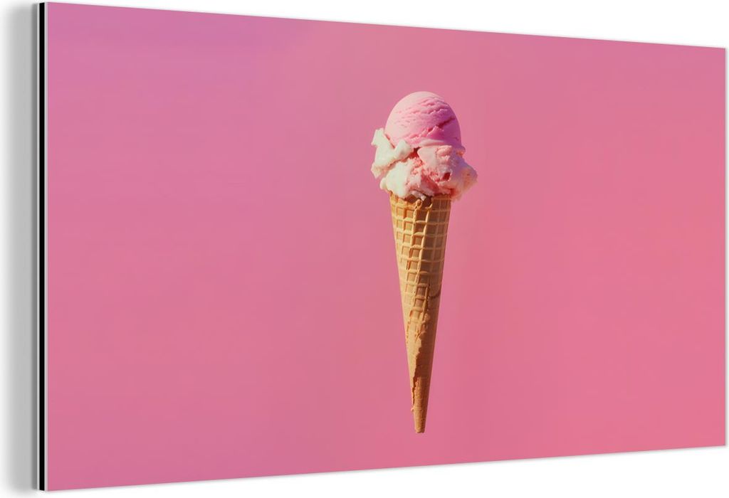MuchoWow Wanddekoration Metall Metallbild Wandkunst 40x20 cm Horn - Schaufel Eiscreme - Rosa MuchoWow Aluminium Gemälde - Bild - Aluminium