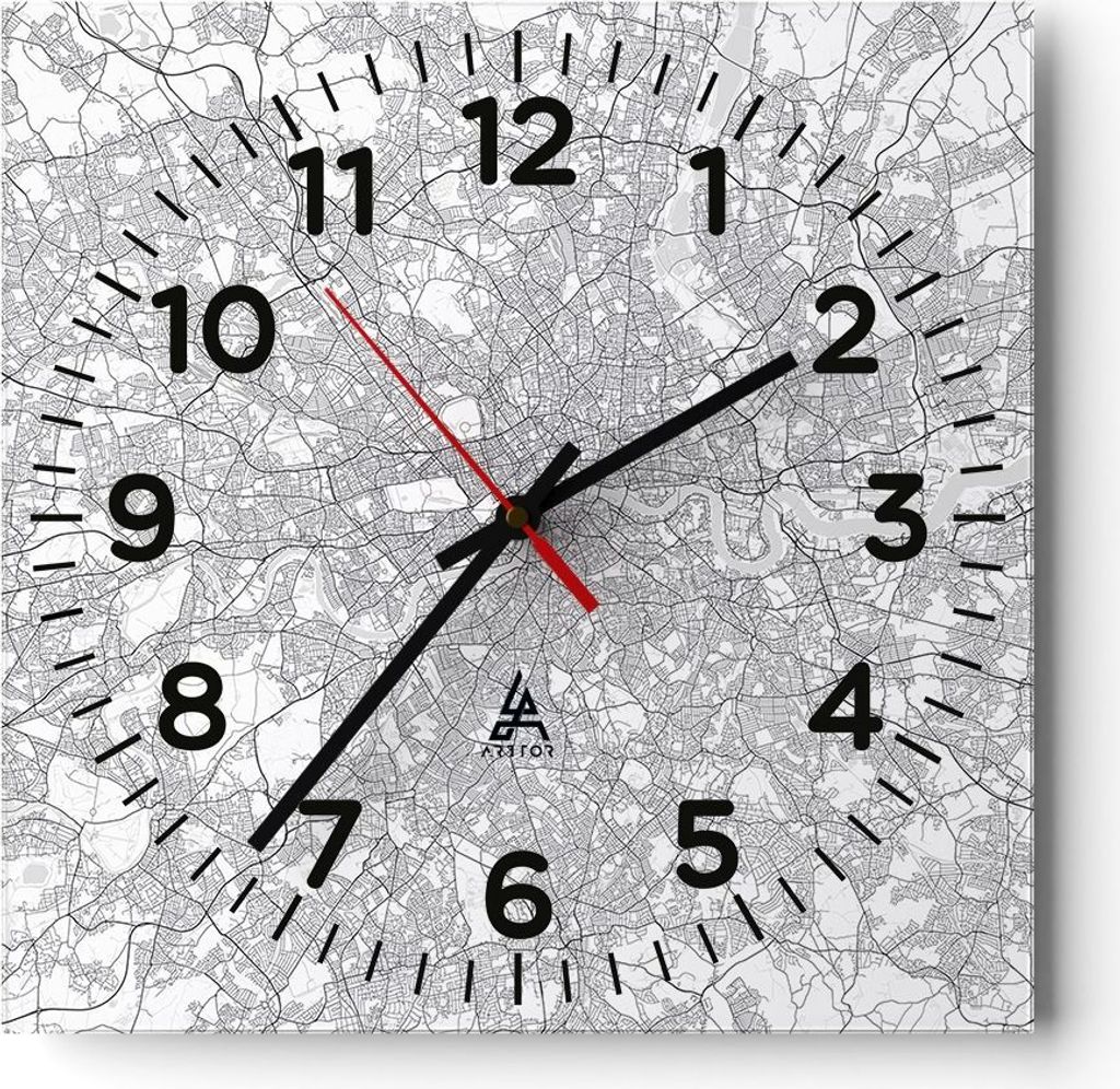 Wanduhr - Quadrat - Glasuhr - Stadt Karte London - 40x40cm - Schleichendes Uhrwerk - Lautlos - zum Aufhängen bereit - Dekoration Modern - Wanddeko...