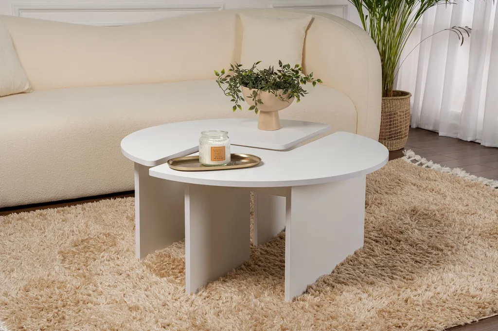 Skye Decor, Moira - Natural White, tavolino, bianco naturale, piano in melamina 100 %, 90 x 90 x 41 cm