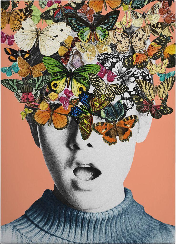 Leinwandbild Kunst 70 x 50 cm - Wandbild Grün Orange - Keilrahmen Personen Wohnzimmerdeko Wanddeko Wandgemälde