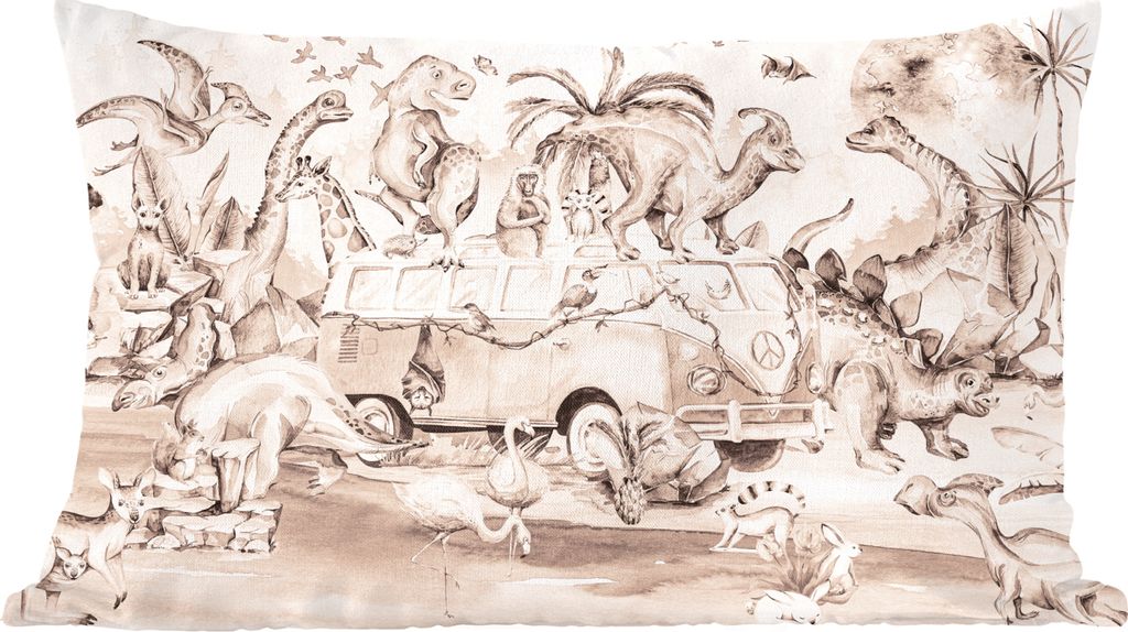 MuchoWow Zierkissen Sofakissen Wohnzimmer Dekokissen 60x40 cm Dinosaurier - Bus - Kinder - Tiere - Bäume - Kopfkissen - Polster mit Foto