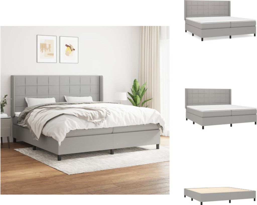 vidaXL Boxspringbett mit Matratze Hellgrau 200x200 cm Stoff - Betten & Bettgestelle
