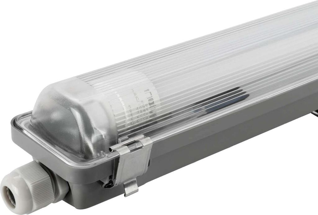 A close-up, angled view of a single LED light fixture.