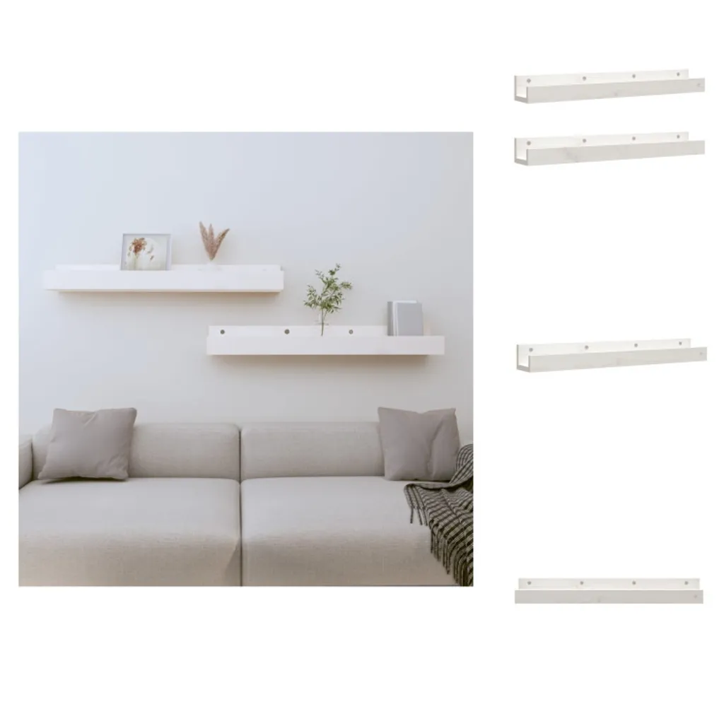 vidaXL Étagères Murales 2 pcs Blanc 80x12x9 cm en Pin Massif Véritable