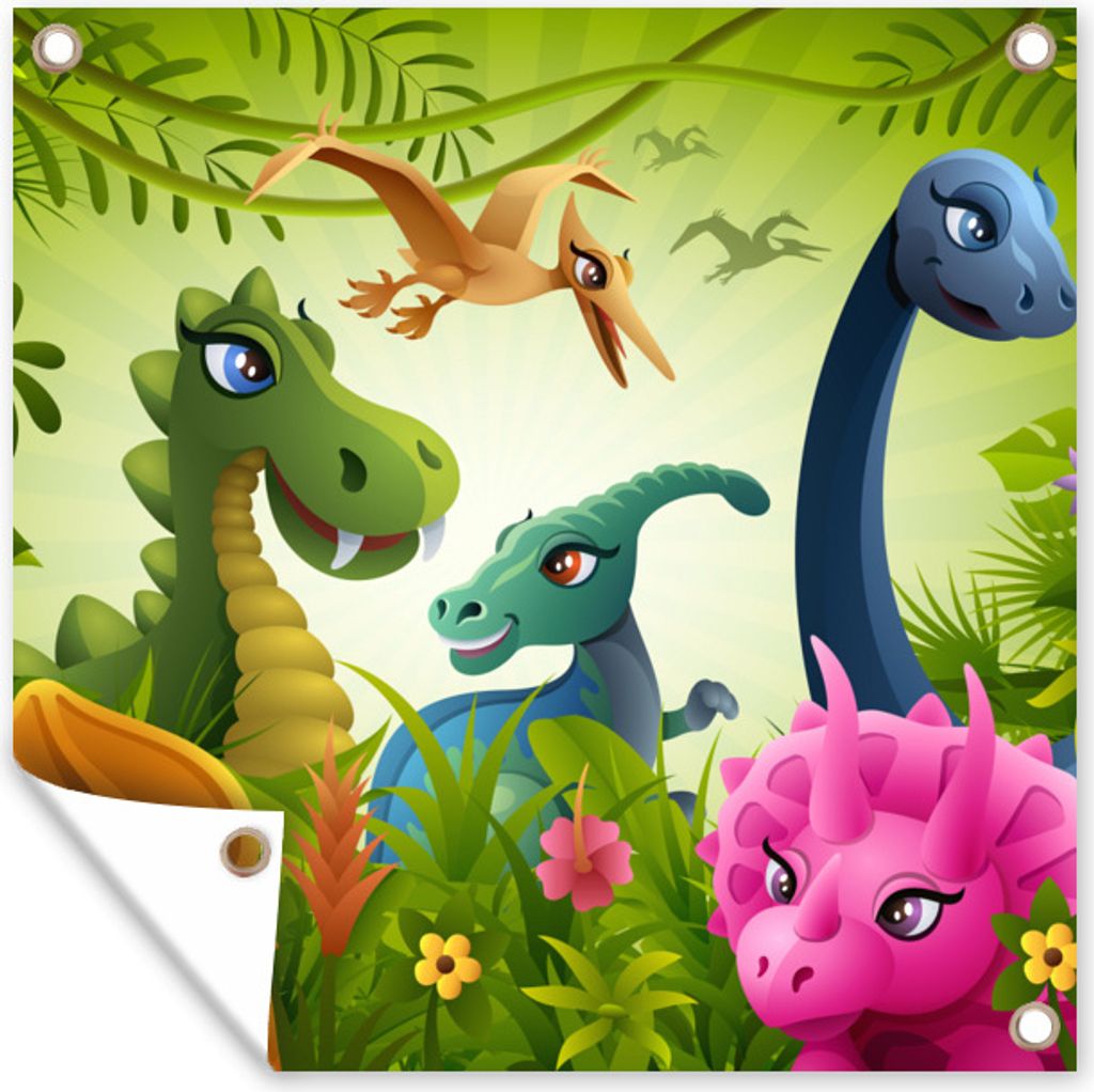 MuchoWow 50x50 cm Outdoor-Poster Gartendeko Sichtschutz Garten Poster für den Garten Dinosaurier - Tiere - Dschungel - Illustration - Baby - Jun...