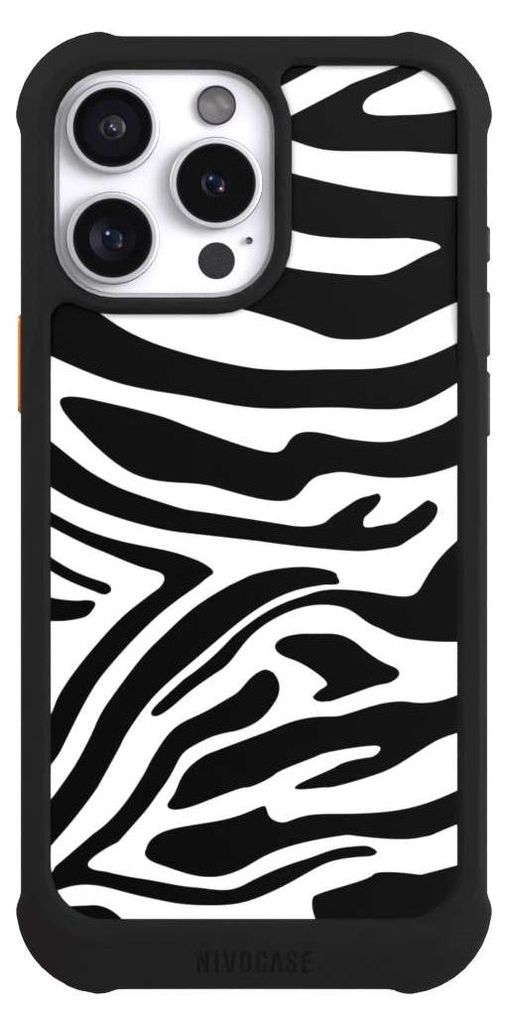 NIVOCASE Hülle für Apple iPhone 16 Pro Max Stoßfeste Handyhülle NIVOmax Case Schwarz Animal-Look Animalprint Zebra