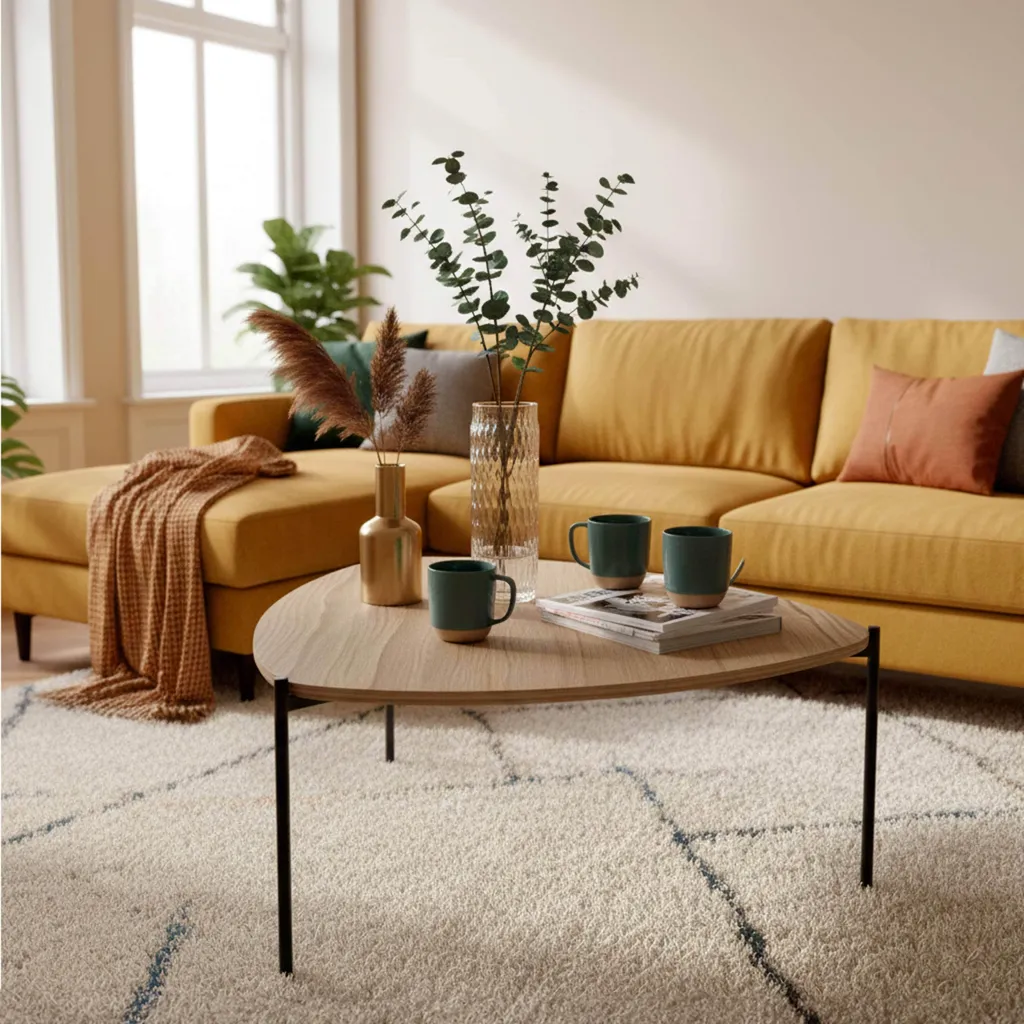 Table basse effet bois et acier triangulaire - Design Robuste et Moderne - 3