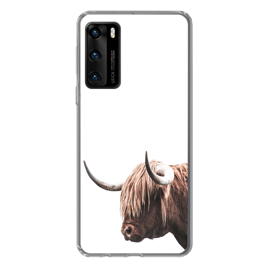 MuchoWow Handyhülle Schutzhülle Hülle für Huawei P40 Schottischer Highlander - Kopf - Weiß Silikon Softcase Handy Hülle - Handytasche