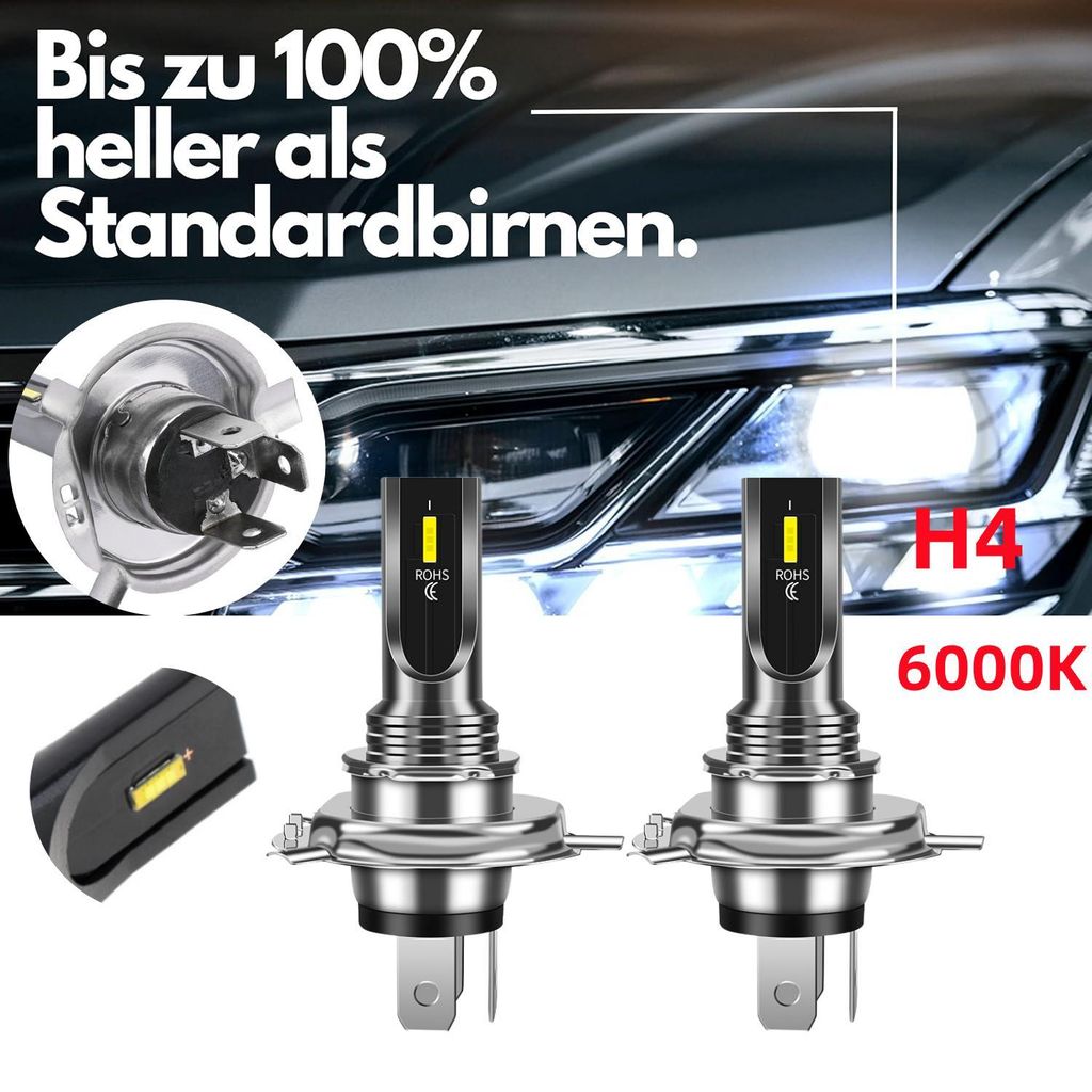 2PCS H4  LED lampen| 4000LM|6000K|80W|Auto LED Licht, Moto Produktbild 