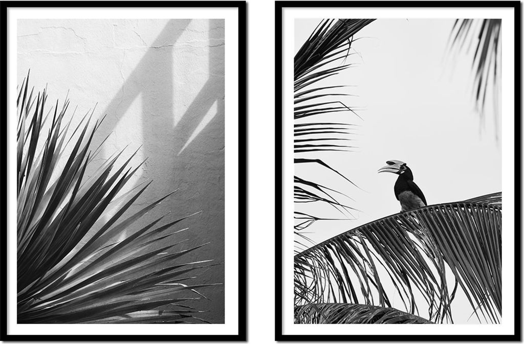 BILDPOSTER IM RAHMEN 53x73cm Diptychon 2er-Set Gemälde Tropics Grey P2136