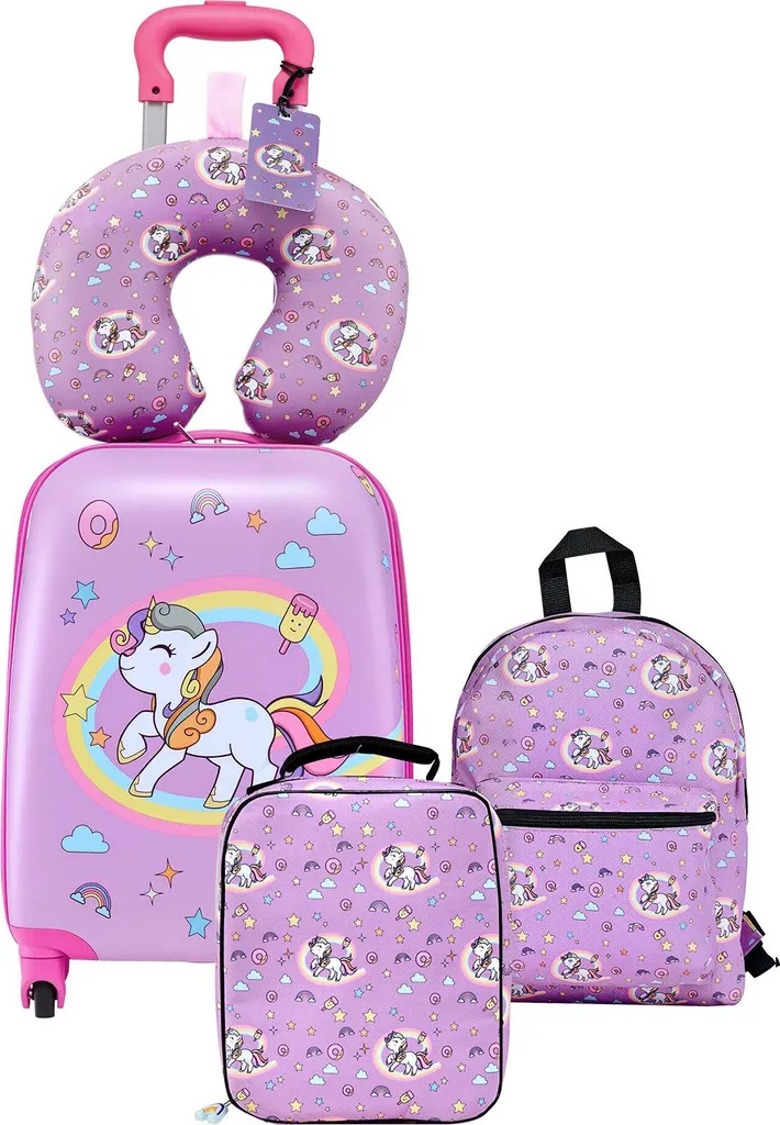 Valise enfant 5 pièces licorne : finis les bagages lourds et éparpillés
