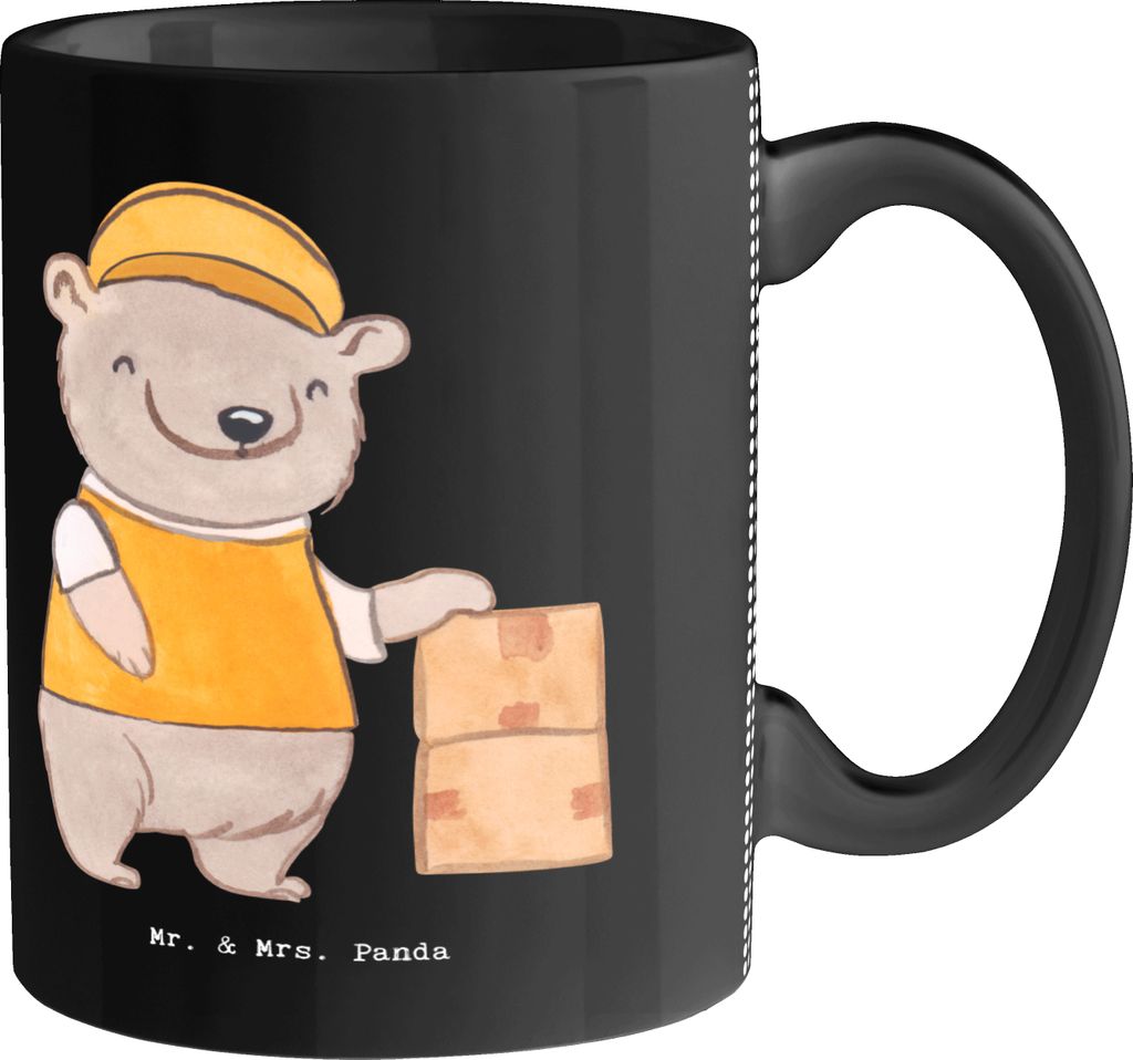Mr. & Mrs. Panda Tasse Lieferdienstmitarbeiter Herz - Schwarz - Geschenk, Italiener, Kaffeetasse, Pizzabringdienst, Pizzabäcker, Pizzabote, Kerami...
