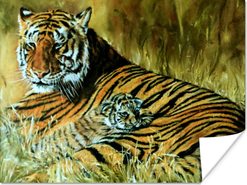 MuchoWow Poster Ölgemälde Tiger und ihr Junges 120x90 cm - Wandbild