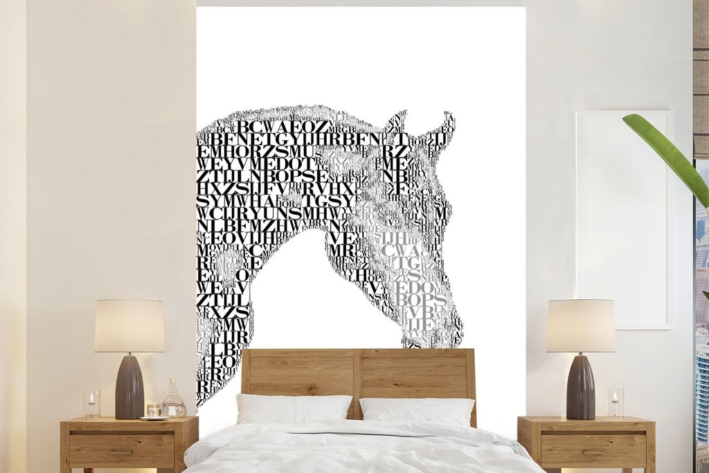 MuchoWow Fototapete für Wohnzimmer oder Schlafzimmer Wandtapete Vinyl Motivtapete Pferd - Buchstaben - Weiß - Mädchen - Kinder - Mädchen - 16...