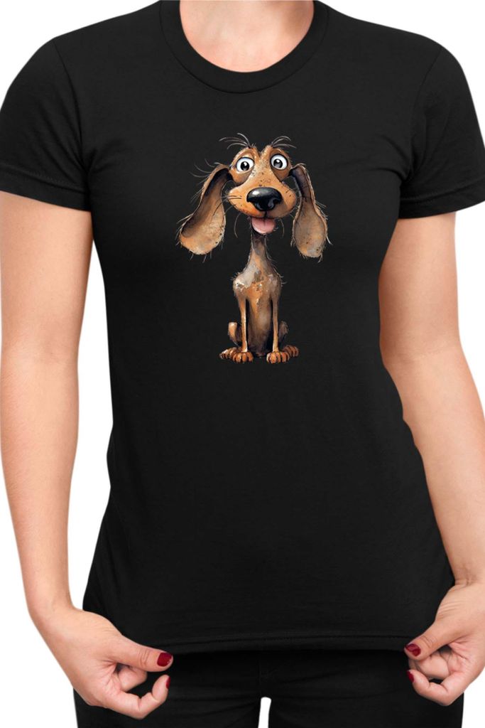 Damen T-Shirt Funny Dogs Breeds Dachshund Dog Breed 010, Lady L / Schwarz