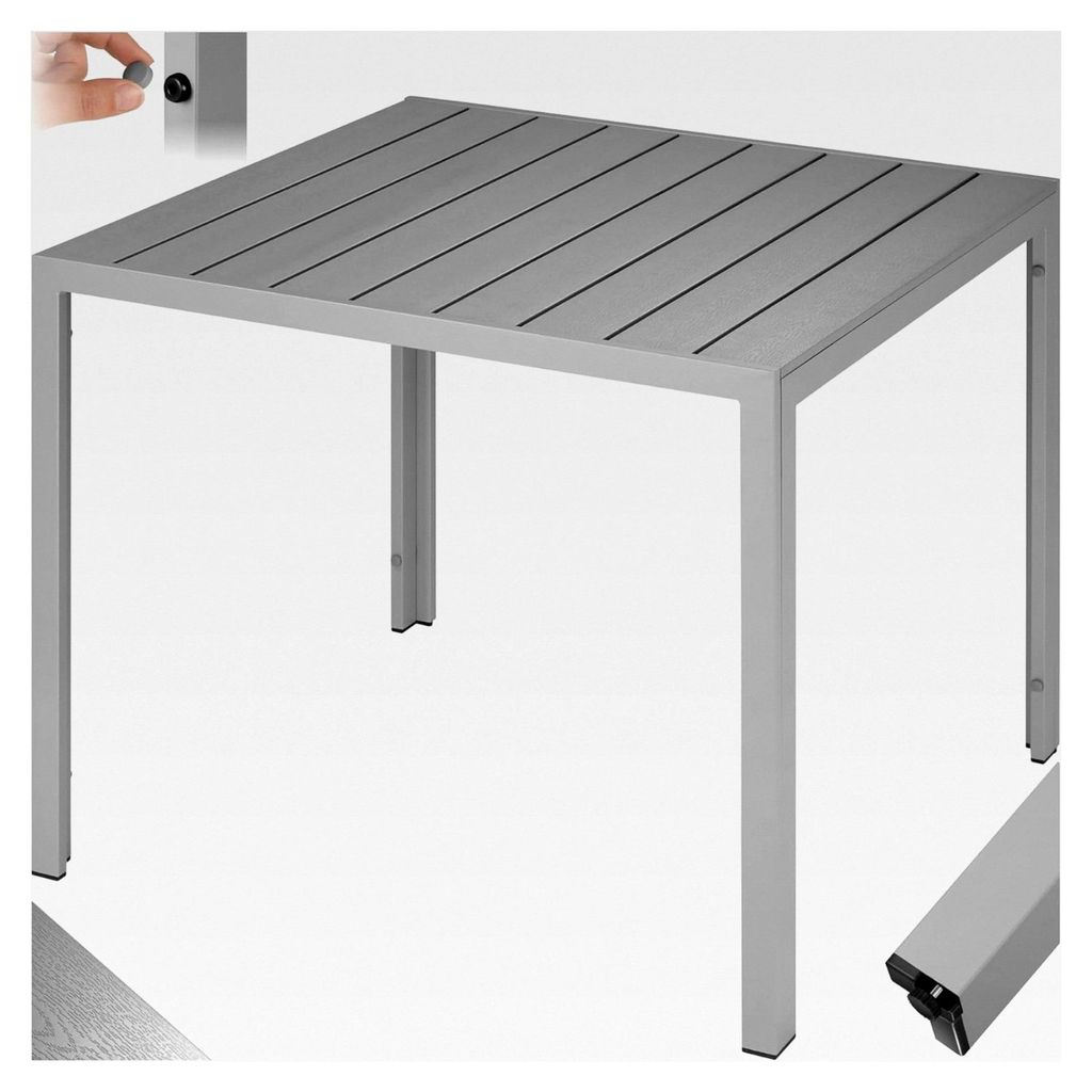 Gartentisch, Outdoor Esstisch, Balkontisch in Holzoptik, Terrassentisch mit Aluminiumrahmen, wetterfeste Gartenmöbel, 90x90x74,5cm, Tisch für Gar...