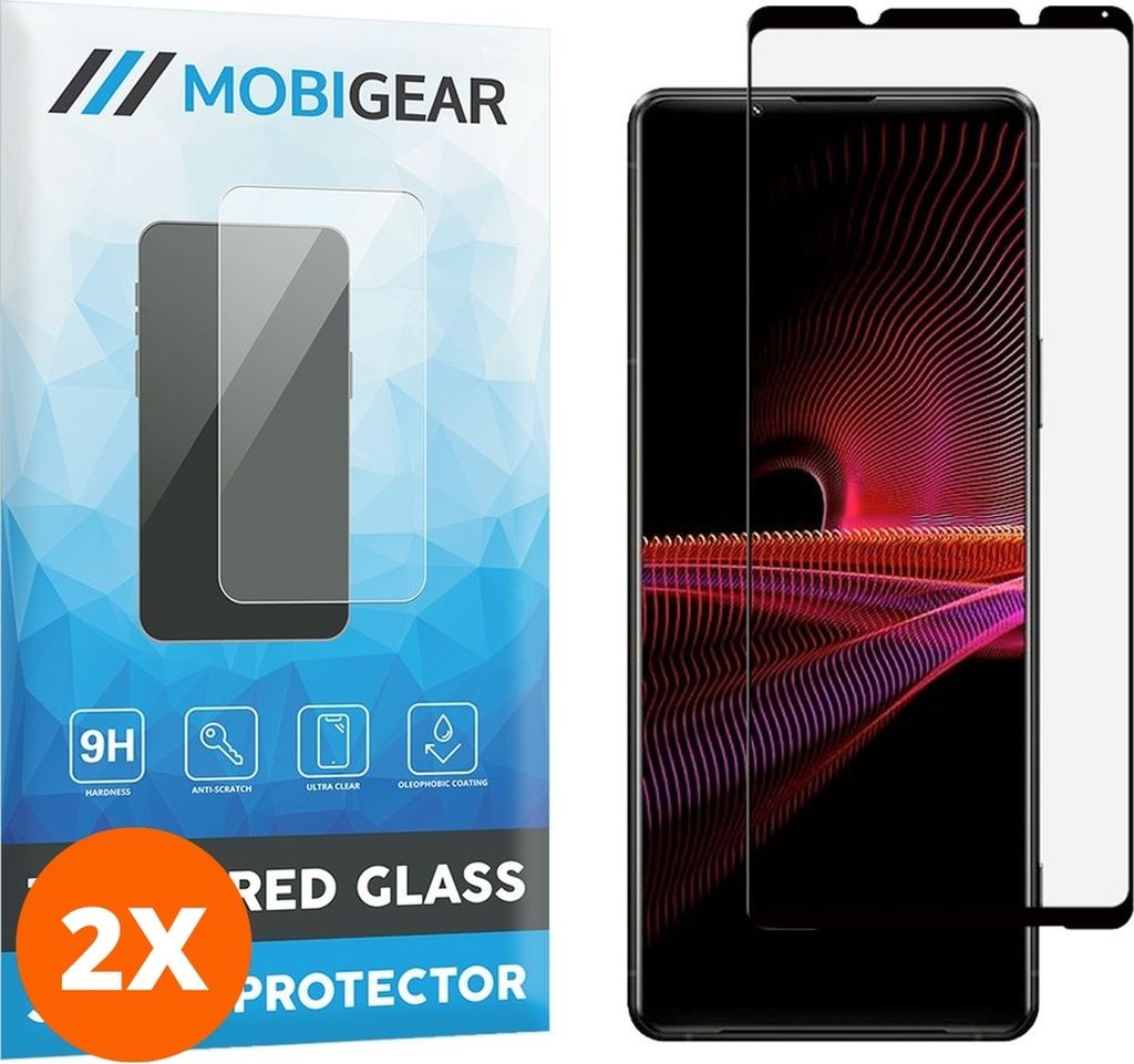 Mobigear Premium 4.99 Sony Xperia 1 III Panzerglas Gehärtetes Glas Displayschutz - Hüllenfreundlich - Schwarz (2er Pack)