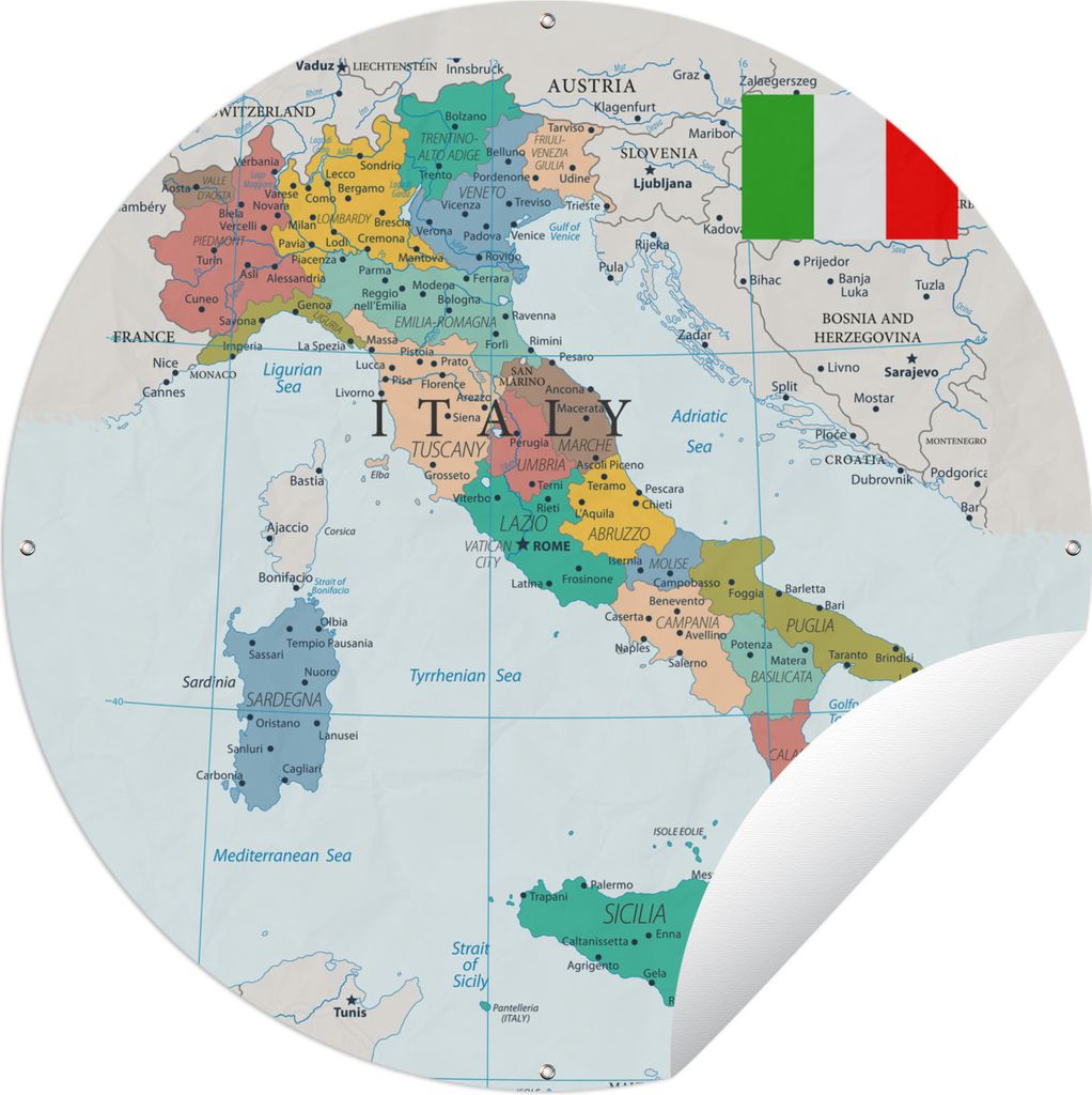 MuchoWow Gartenposter Outdoor-Poster Rund Karte von Italien Ø 120 cm Gartendeko Rundes Poster draußen