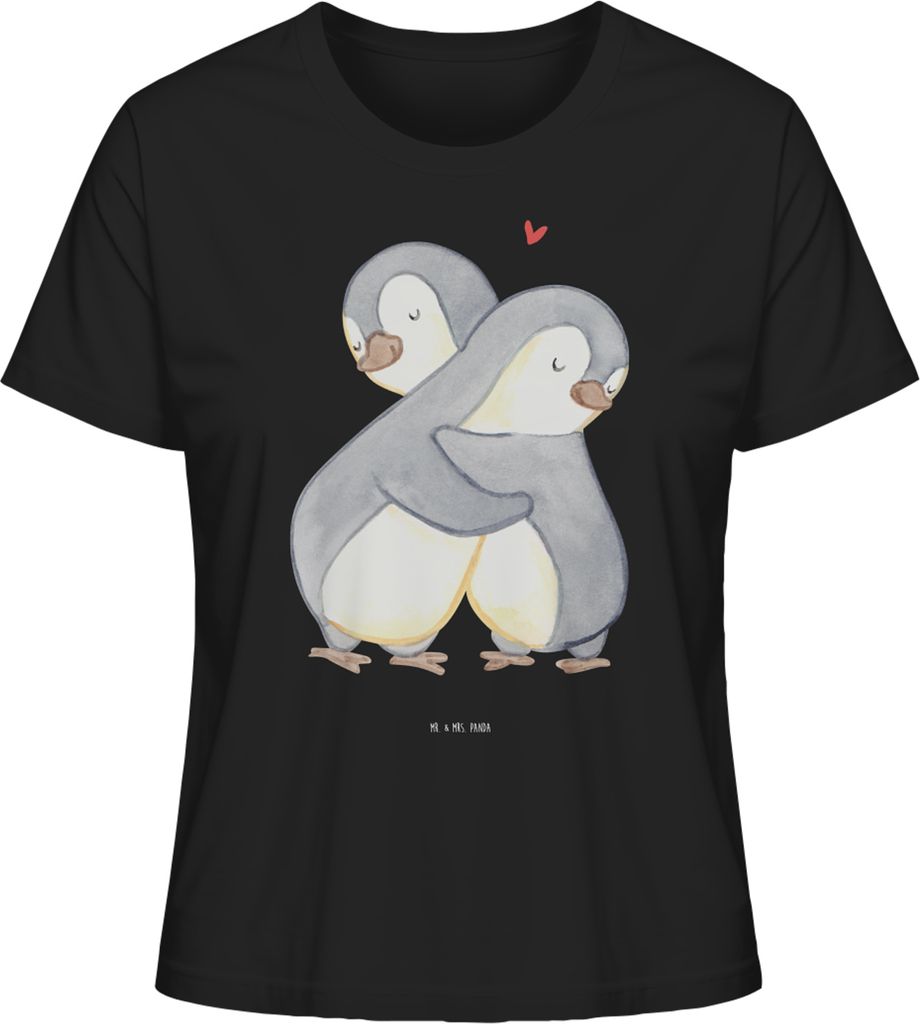 Mr. & Mrs. Panda baumwollshirt Pinguine Kuscheln Größe M - Schwarz - Geschenk, Frühlingsshirt, Damen T-Shirt Kurzarm, Freund, Oberteil, für Par...