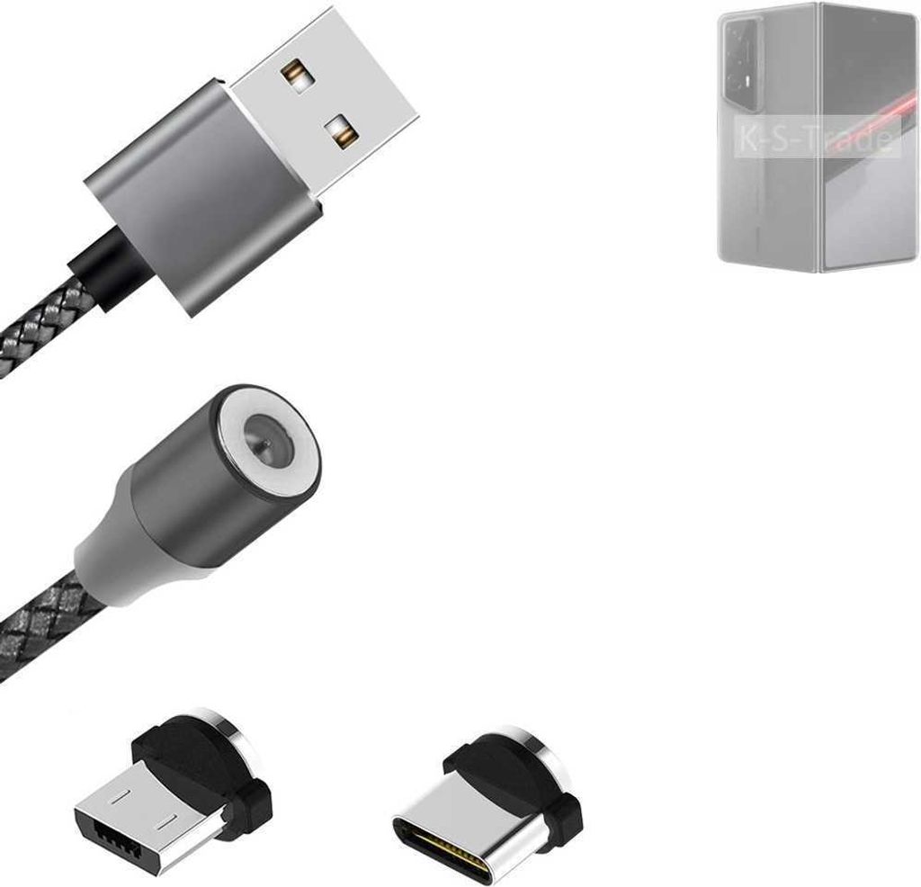 K-S-Trade Hochwertiges Magnet-Lade-kabel Sync-Kabel Daten-Kabel für Honor Magic V2 RSR mit USB-Typ-C-Anschluss und Micro-USB-Anschluss 2A bis zu