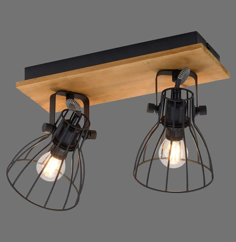 Plafonnier bois et métal noir orientable pour éclairage de plafond bas - 2