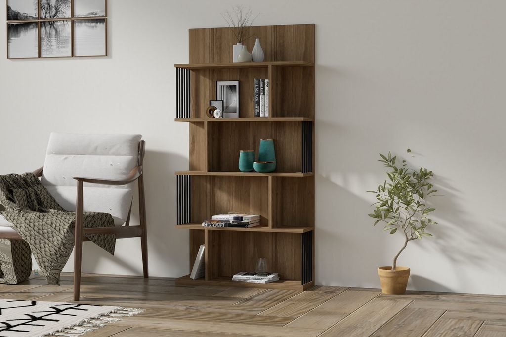 Skye Decor, Alex - Walnut, Bücherregal, Nussbaum, 100 % MELAMINBESCHICHTETE SPANPLATTEN, 80 x 21,8 x 160 cm
