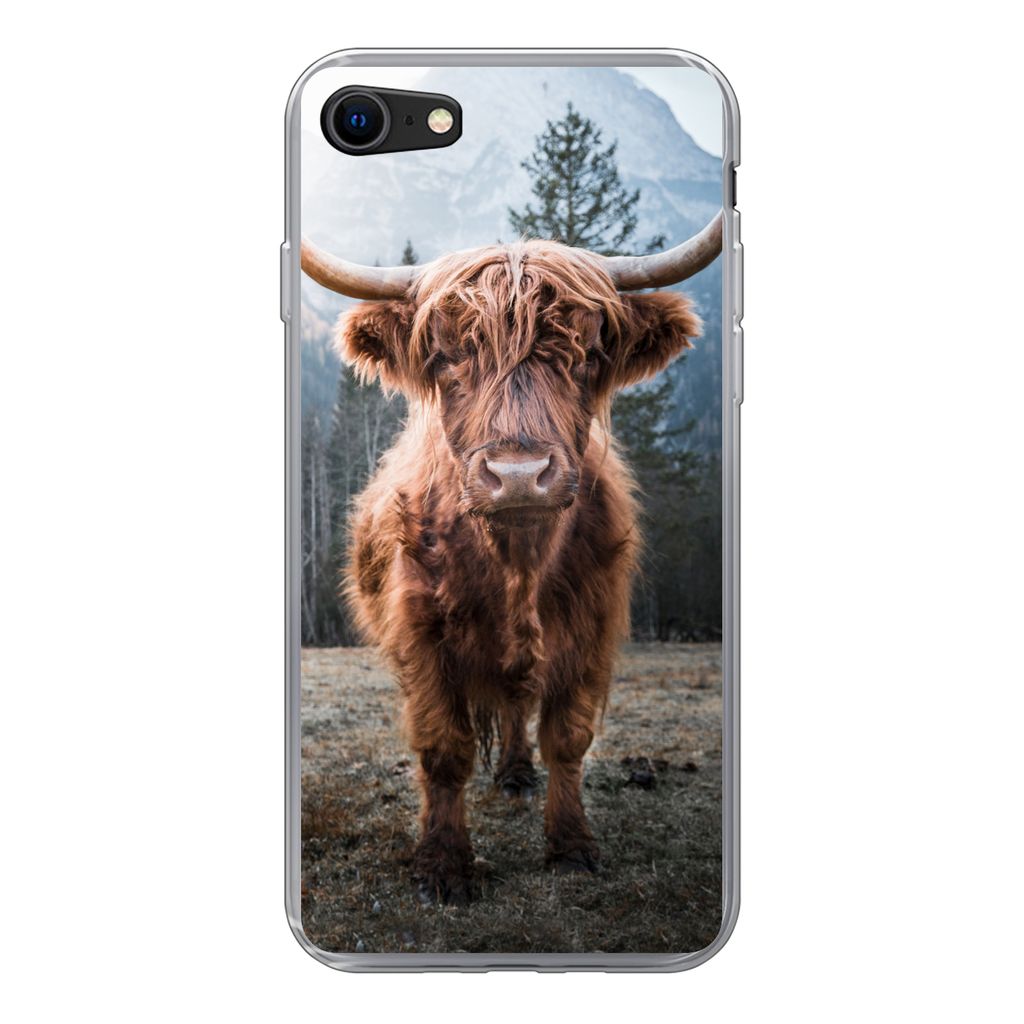 MuchoWow Handyhülle Schutzhülle Hülle für iPhone 8 Schottischer Highlander - Berg - Tier Silikon Softcase Handy Hülle - Schutzhaube