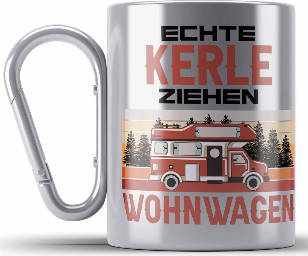 Trendation - Echte Kerle Ziehen Wohnwagen Camper Edelstahl Tasse Karabiner Geschenke Wohnmobil für Männer Campingwagen Geschenkidee Zubehör Camp...
