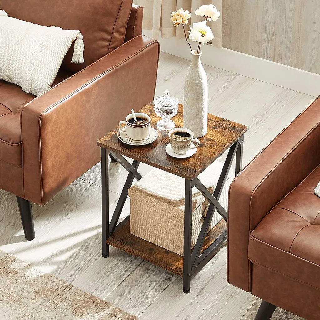 Table d'appoint vintage brun-noir avec structure robuste en acier mat - 3