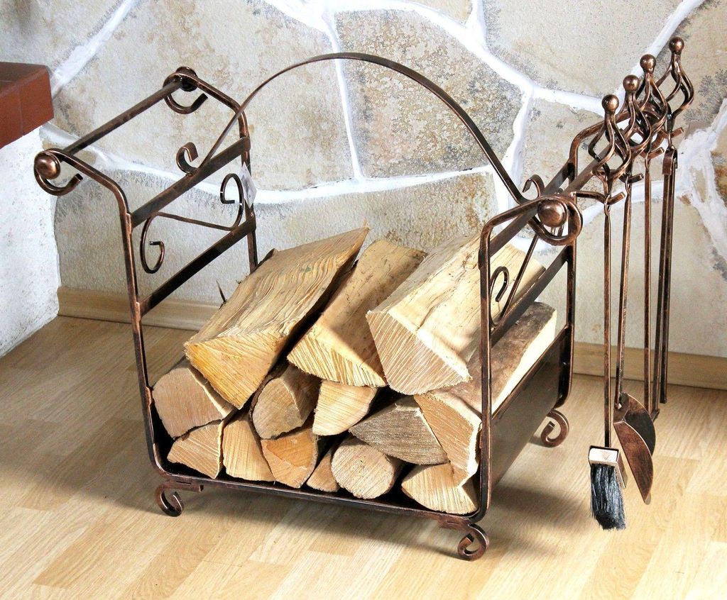 Kaminholzregal mit Kaminbesteck Art.183 Kaminholzständer 77 cm Holzkorb Kaminset
