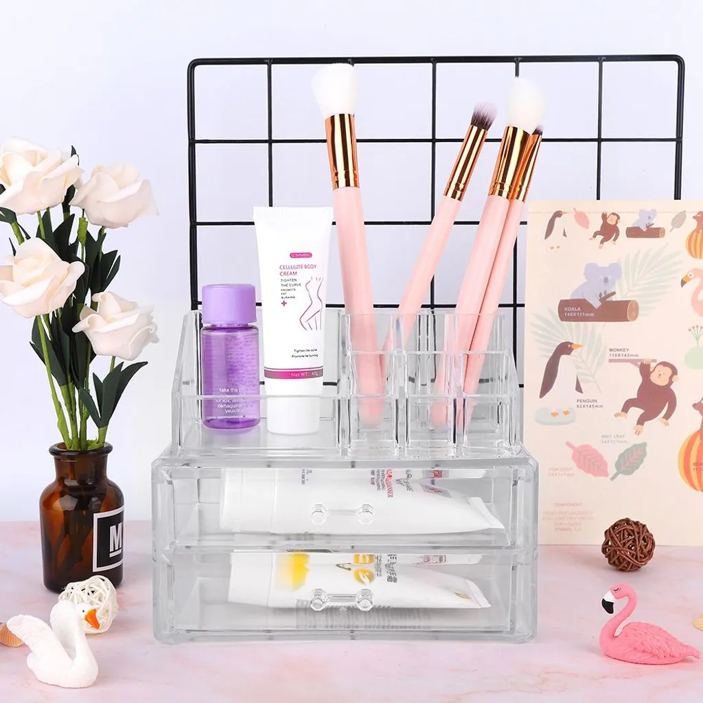 Trousse de toilette transparente à tiroir coulissant et multi-niveaux