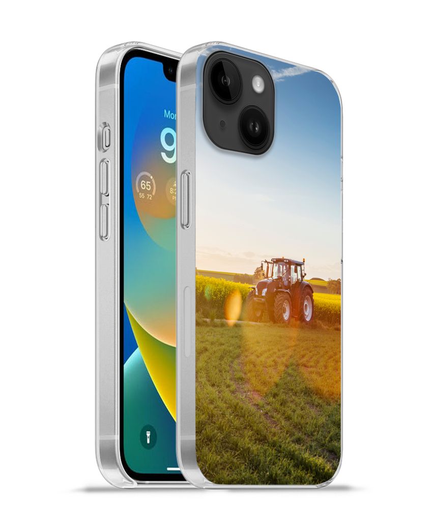 MuchoWow Handyhülle Schutzhülle Hülle für Apple iPhone 14 - Softcase Traktor - Gras - Sonnenuntergang Silikon Softcase Handy Hülle - Mobilte...
