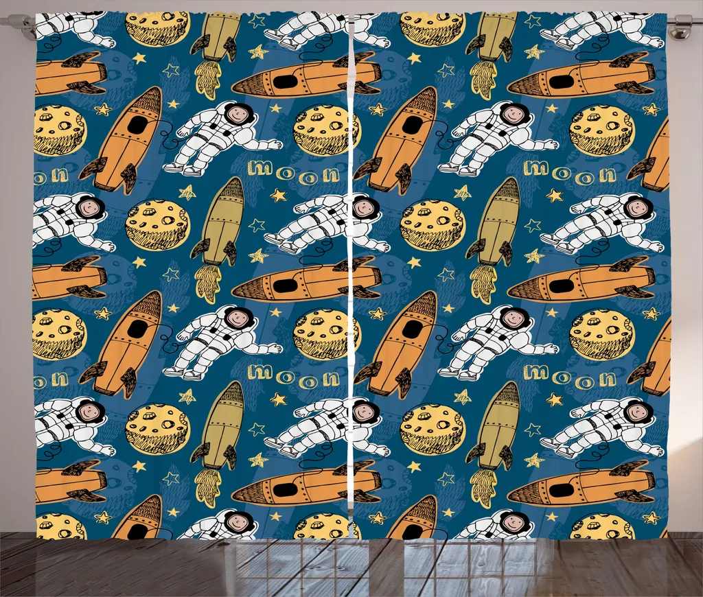 Rideaux de salon universels à motif fusées spatiales 280 x 225 cm