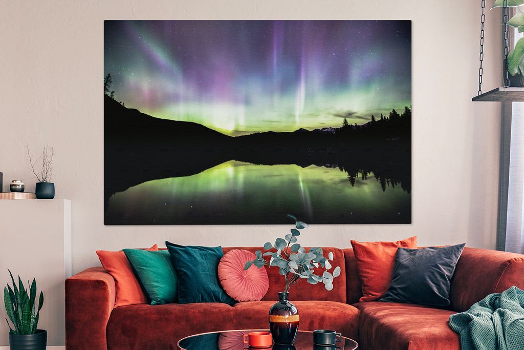 OneMillionCanvasses - Leinwandbilder - 150x100 cm, Nordlichter im Jasper National Park in Kanada, Wandbilder Kunstdruck Wanddekoration