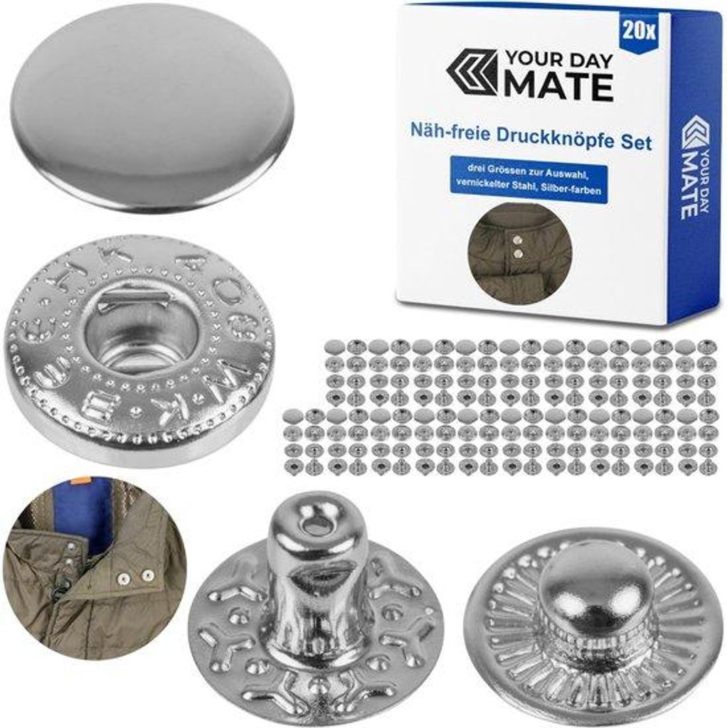 Silberne Druckknöpfe 15mm 20er Set ohne Werkzeug