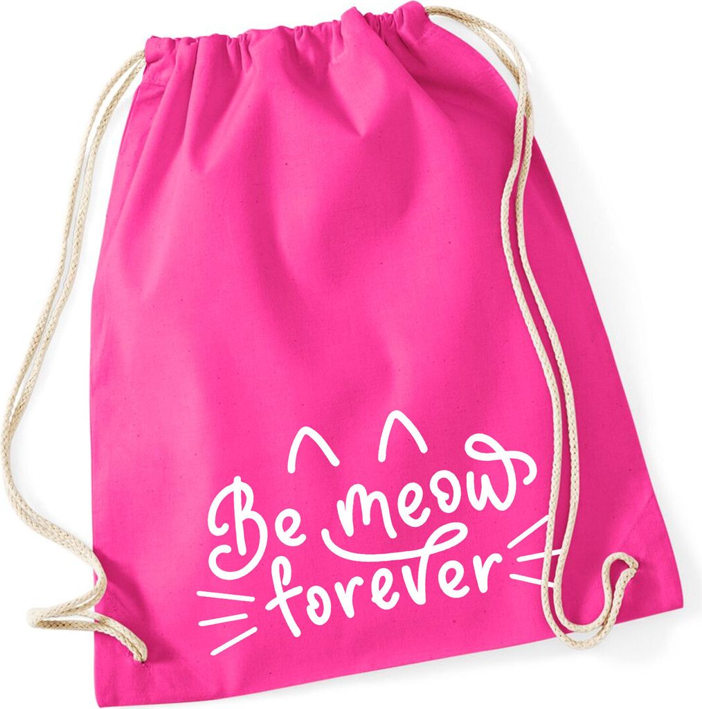Huuraa Turnbeutel Be meow forever Katze 12 Liter Fuchsia Baumwolle Rucksack Geschenkidee