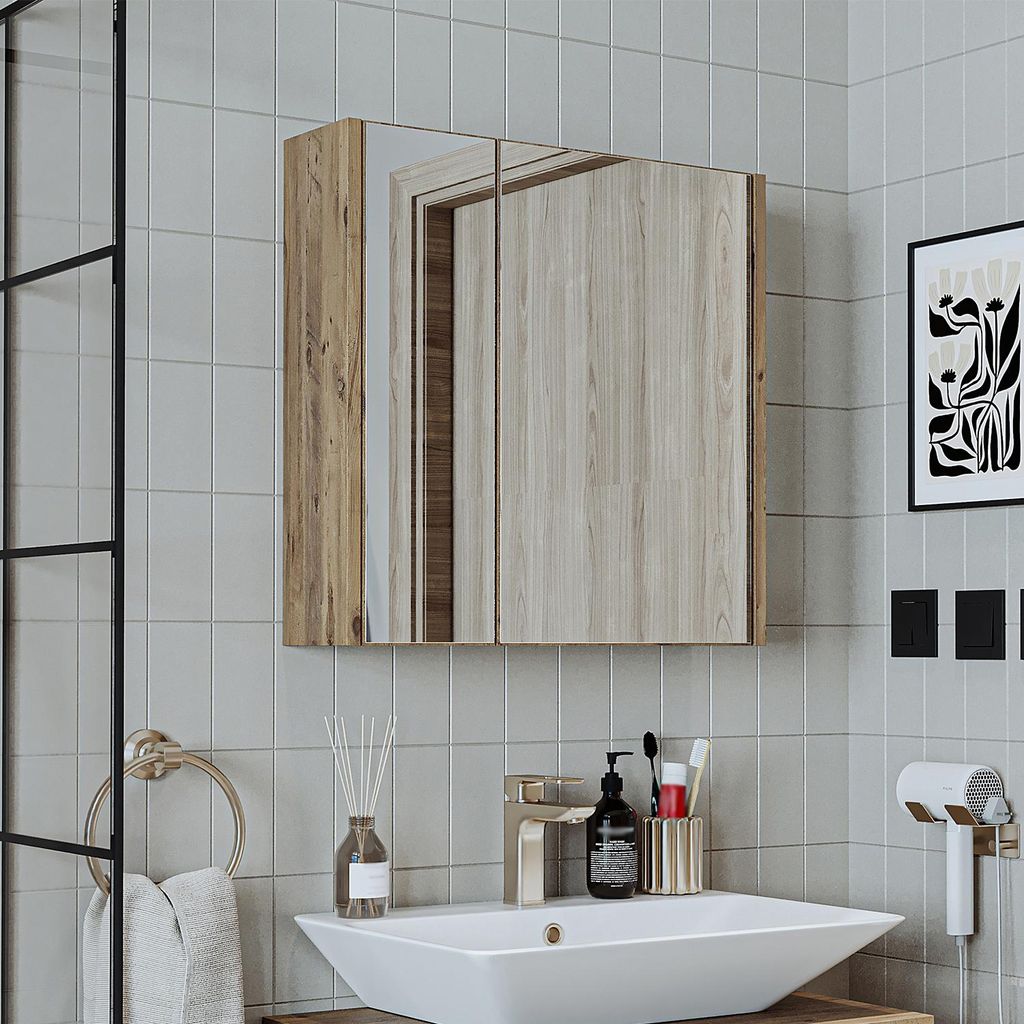 Roomart ATRIA-65 Badmöbel - nur Spiegelschrank - H 55 x B 17 x T 60 cm - Anthrazit-Eiche