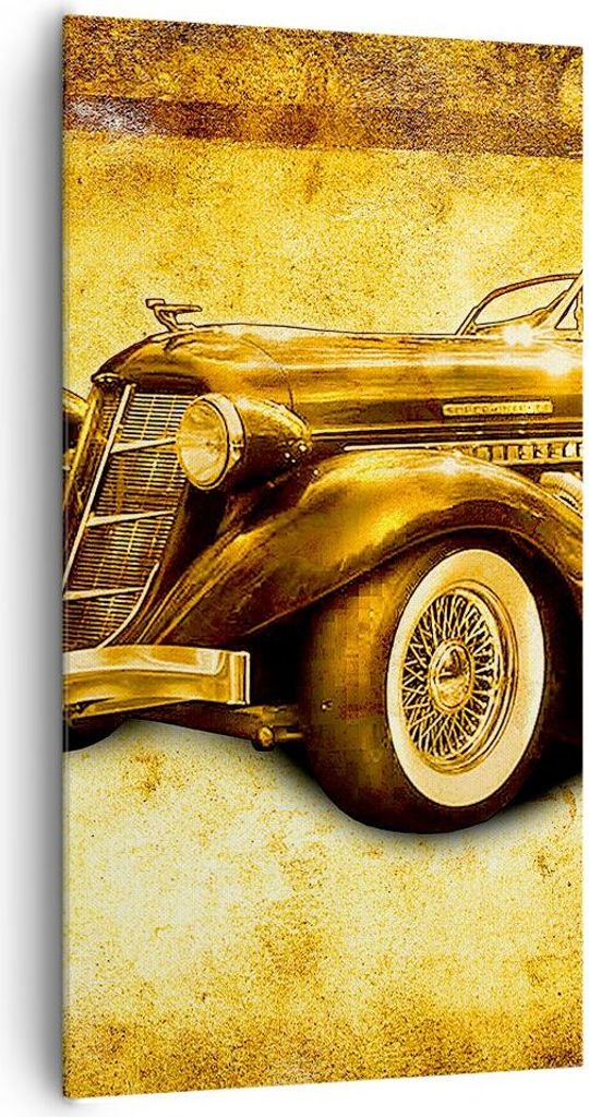 Bild auf Leinwand - Leinwandbild - Auto Lenkrad Classic - 65x120cm - Wand Bild - Wanddeko - Leinwanddruck - Bilder - Kunstdruck - Wanddekoration - ...