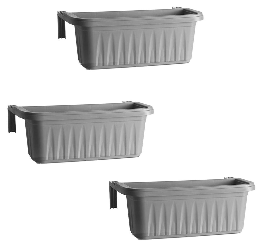Rondine 50 - Set aus 3 geflochtenen 50cm-Balkonhaltern mit verstellbaren Haken und Wasserreservoir Grau