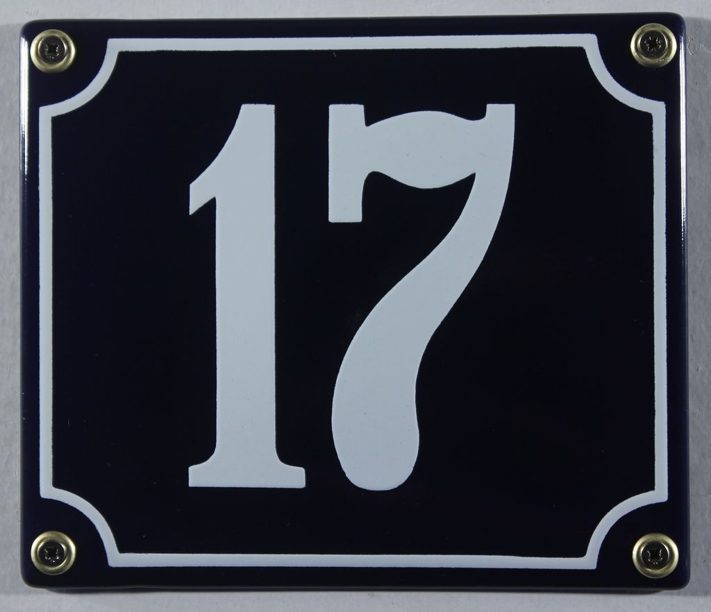 Hausnummernschild Emaille 17 blau - weiß 12x14 cm  Schild Produktbild 