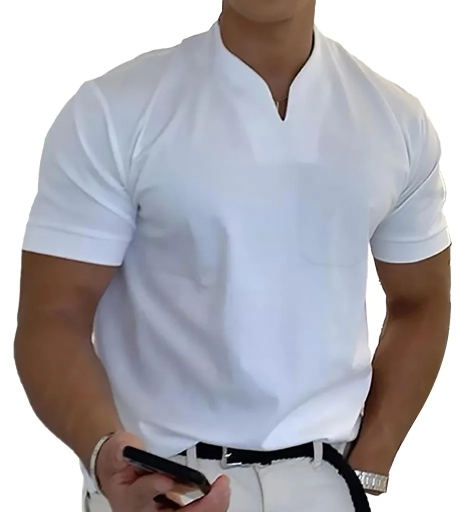 T-shirt d'Été Léger pour Homme, Coton Respirant Blanc et Poche L