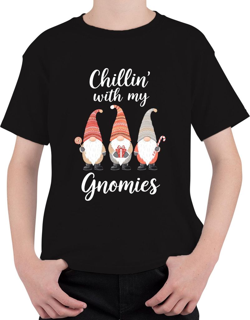 Chillin' with my Gnomies Weihnachten Weihnachtsgnome Wichtel Spaß Uni Kinder T-Shirt, Schwarz, 104